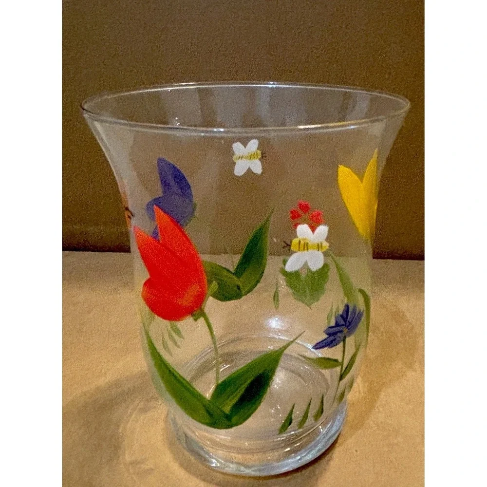 Set Of Vintage Hallmark Painted Flowers Candle Holders Votives Butterflies Bees